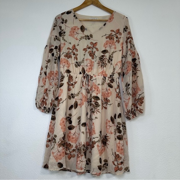 Staccato Long Sleeve Floral Dress in Cream and Brown - Picture 2 of 14